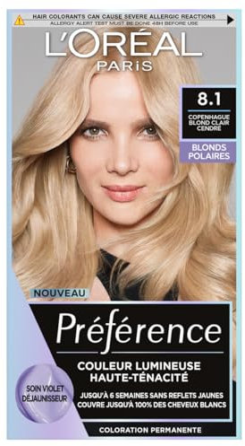 L'Oréal Paris Preférence Blond Fleece Permanental Hair Farbing, Tono: Copenhague 8.1, Rubio ceniza claro