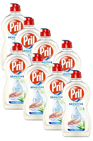Pril Detergente de aloe vera Sensitive (8 x 450 ml) para lavar a mano, pH neutro para la piel con efecto seda