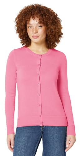 Amazon Essentials Women's Lightweight Crewneck Cardigan Sweater (Available in Plus Size), Pink, X-Large