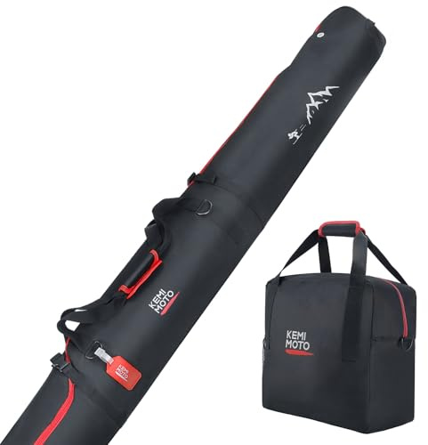 KEMIMOTO Ski & Boot Bag Combo, 200cm Padded Snow Bag for Air Travel Safety