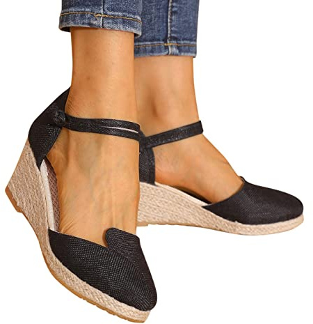 Générique Espadrilles Sandales Talon Compensé Femme Fermé Devant Sandale Plateforme à Lacet Chaussure Femme Ete Sandale Fermer Devant Couleur Unie Chaussures Plate-Forme en Paille