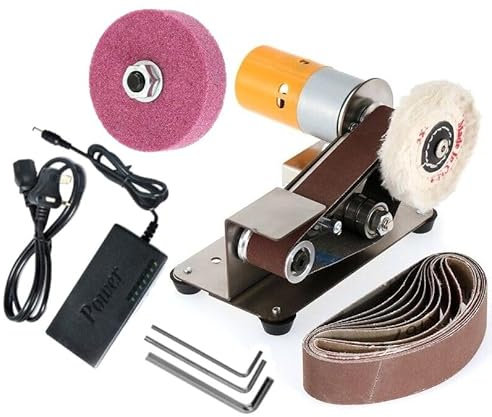 Electric Belt Sander, Mini Belt Grinder Sanding Machine, 7 Variable Speed Control Bench Sander with 330x30mm Sanding Belts + 2x3in Polishing Wheel