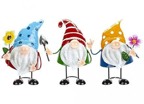 Gonk Metal Garden Ornament, 18.5 x 11.5 x 11 cm. (1 Pc.) - 3 Assorted Vibrant Garden Gnomes, Perfect for Pathways & Outdoor Decor