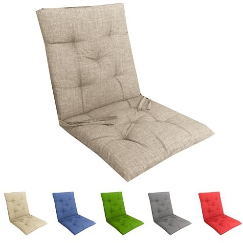 Set 2 Cuscini Sedia con Schienale Cucina Cuscino con Lacci Fascia Elastica da Giardino Esterno Cuscino Imbottito per Sdraio Prendisole Cuscino Poltrona Sdraio Relax Misura 40x80 cm Tortora