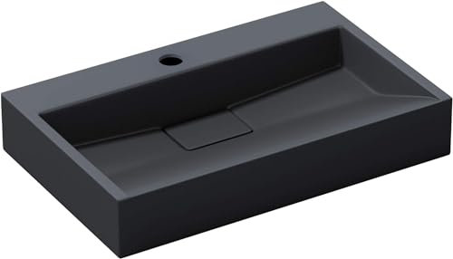 Mai & Mai Bathroom Basin Countertop Wash Basin | Cast Stone Resin Sink Rectangular Matt Anthracite Wall Hung | Solid Surface Sink Drain Fitting Wash Area 1 tap Hole | WDH：70×46×11cm Col19