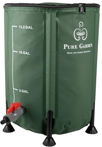 Pure Garden Regentonne - 50 Liter Faltbarer Wasserbehälter zum Auffangen von Regenwasser - Tragbarer Wassertank mit Auslaufventil (Grün)