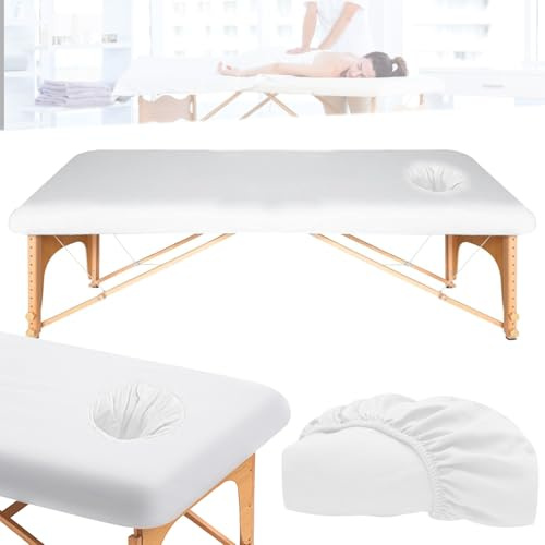 WIYETY dra-på-överdrag för massagesängar 190 x 80 cm, överdrag för massagesäng med hål, tjockt tvättbart massagebord elastiskt påslakan, anti-smuts, för skönhets- och behandlingsbänkar används (vit)