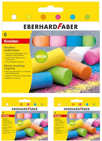 EBERHARD FABER 599026 - Gessetti per strada Colori, 18 gessetti in 6 colori neon brillanti