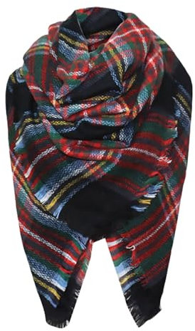 Generisch Trachtentuch Damen Musselin Halstuch Damen Schal Damen-Winter-bunter karierter warmer weicher Schal-Schal-Imitat-Schal Loop-Schal Damen Damen Schal Loop Schal Damen (Dark Blue, A)