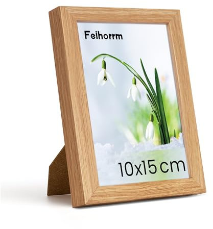 Feihorrm Bilderrahmen, 10x15 cm Fotorahmen aus Eiche, Mit gehärtetem Glas, Fotorahmen aus Massivholz, Geeignet für Wand- und Tischdisplays (Beige, 10x15 cm/ 1x)