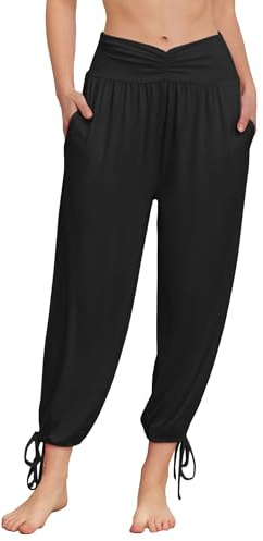 Famulily Womens Casual Trousers Stretch Harem Pants Yoga Trousers for Woman Lightweight Beach Pants Black S