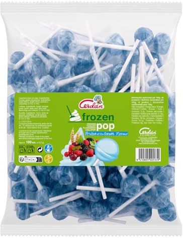 Caramelos Cerdán - Sucette au goût yaourt aux fruits des bois Frozen Pop | Bonbon dur sans gluten ni allergènes | Sachet de 100 unités | Idéal pour fêtes, événements et anniversaires