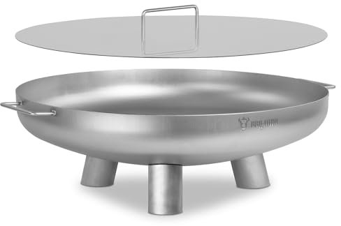 BBQ-Toro Edelstahl Feuerschale Ø 70 cm mit Deckel | Silber | Outdoor Feuerstelle mit drei Standbeinen und zwei Griffen, Feuerschalen für den Garten, Brennschale, Garden Fire Pit, Fire Bowl, Feuerwanne