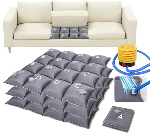 Coolsheepsia 3 Pack Couch Cushion Support, 21 x 21 Inflatable Sofa Couch Supports for Sagging Cushions, Foldable and Adjustable Height, Gray