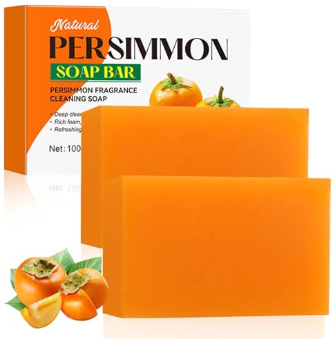 2Pcs Persimmon Soap Bar for Body Odor Removal, Handcrafted Persimmon Soap Bar for Face & Body, Natural Deodorant Bath Soaps for Old People Smell, Deep Cleansing Moisturizing, Suitable for Women & Men