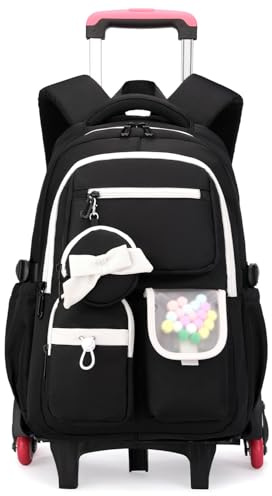 Amythe Zaino con Ruote Bambina 10-18 Anni – Trolley Scolastico 6 Ruote con Carrello Rimovibile – Zaino Trolley per Ragazze Scuole Medie – Grande Capacità per PC 15.6, Bianco
