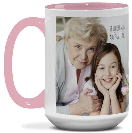 Taza Grande Personalizada con Foto. Tazones desayuno grandes. Tazas de cafe. Taza de te. Tazas originales para regalar. Regalo Original Rosa. Taza cerámica 450 ml. Taza rosa grande interior y asa