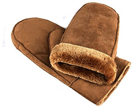 MEGAUK Herren/Jungen Fäustlinge mit Warme Gefüttert - Lammfell Design Handschuhe - Kunstfell Winterhandschuhe - Winter Fausthandschuhe (Khaki)