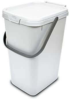 Addis 18L Recycling Caddy | Kitchen Food Waste Bin, White Metallic | Stackable 18L kitchen recycling caddy with clip-lock lid for food waste, recycling and kitchen waste separation