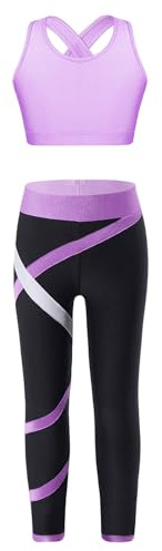 Oyolan Sportset flicka leggings långa strumpbyxor fitness yoga löpning väst sport linne bodybuilding tank top outfit gymnastik kostym dans 5–14 år, Typ G lavendel, 11-12 �r