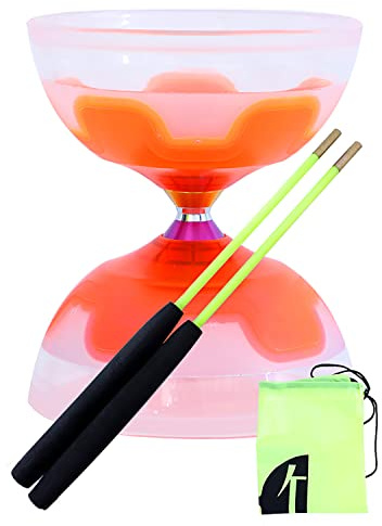 Erencook Chinese Yoyo Diabolo Set - Triple Bearings Diabolo Juggling Toys with LED, Diablo Sticks, String & Net Bag (Orange)