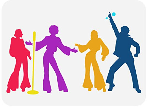 FINGERINSPIRE Disco Dancer Stencil 8.3x11.7inch Reusable Disco Band Drawing Stencil DIY Hip Hop Music Painting Template Music Theme Stencil for Painting on Wood, Wall and Furniture