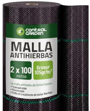 Control Garden Malla Antihierbas 2 x 100 m Grosor 105gr | Malla Anti Malas Hierbas y Maleza para Jardín, Huerto, Cesped | Lona Antigerminante Transpirable, Permeable y Resistente