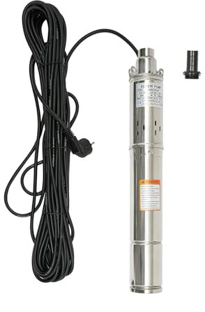 OUBUBY Bomba sumergible para pozos profundos de 3 pulgadas, 250 W, caudal máximo 1600 L/H, altura máxima de extracción 80 m, 220-240 V, bomba de agua para pozos nuevos y con arena