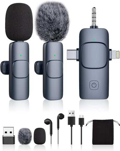 DDKJ Mini Mikrofon Kabellos,Klein Lavalier Mikrofon Wireless für Handy/iPhone/Android/Pc/Ipad,4 in 1 ansteckmikrofon Plug-Play USB-C Microphone für Video Live-Streaming YouTube TikTok Vlog Podcast