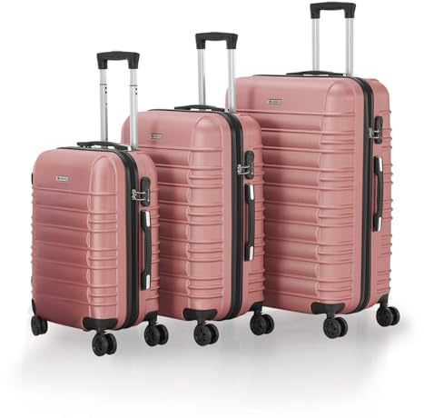 Juskys® Hartschale Kofferset Reisekoffer 3 teilig - Zahlenschloss, geräuscharme 360° Rollen groß, Teleskopgriff, leicht - Koffer in Rosa
