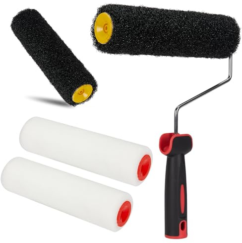 9 inch Microfiber Paint Roller Set with 3PCS Durable Roller Cover Sleeves for Wall and Ceilings Painting,Medium Pile for Emulsion Paints, Ergonomic Handle for Walls, Ceilings, and Plaster Application