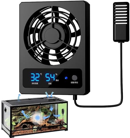 DAWCBVJQ Ventola di raffreddamento per rettili Ventola di Raffreddamento per Acquario Misuratore Intelligente di Temperatura E Umidità Rettile con Display LED per Terrario della Giungla Viver