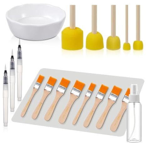 Akfldms Ensemble de 19 Outils de Découpage Essentiels: Set de Table en Silicone, Pinceau en Mousse, Pinceau de Découpage, Stylo à Eau, pour Loisirs Créatifs.