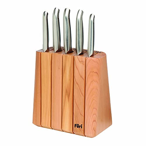 Furi Pro Vertical Chamber Knife Block Set 6 pc, Stylish Knife Block with Five Premium Knives for a Superior Cutting Performance, Stainless Steel Blades, Ergonomic Reverse-Wedge, Anti-Fatigue Handle