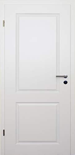 HORI® Zimmertür Komplettset mit Zarge und Türdrücker I Innentür weiß lackiert mit zwei Füllungen I Höhe 198,5 cm I Anschlag, Breite und Wandstärke wählbar I DIN links I 1985 x 860 x 160 mm