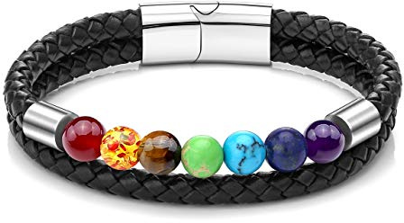 Zysta Natural Crystals Chakra Bracelet Womens 7 Chakra Crystal Stone Gemstone Leather Bracelet