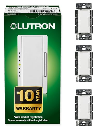 Lutron Maestro LED+ Dimmer Switch for Dimmable LED, Halogen and Incandescent Bulbs, 150W/Single-Pole or Multi-Location, MACL-153M-WH-3, White (3-Pack)