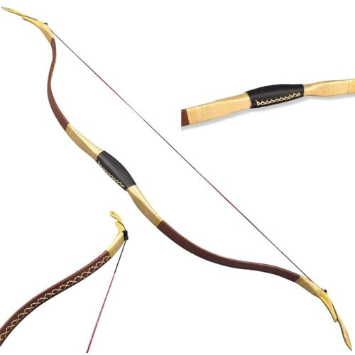 ZSHJGJR Traditioneller Langbogen Handgefertigt Recurvebogen Jagd Bogen 20-40lbs Bogenschießen Reiterbogen Sportbogen Erwachsene Holzbogen zum Jagen und Schießen (Braun, 40lbs)