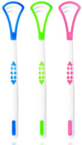 Annhua Tongue Scraper for Adults 3 Pack, Silicone Tongue Cleaner with Double Sided, Portable Tongue Brush for Fresh Breath and Reducing Tongue Coating Deposits - Blue, Green, Red