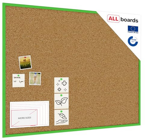 ALLboards Pinnwand mit Grüner Holz Rahmen 120x90cm Korktafel Korkwand Pinnwand Kork
