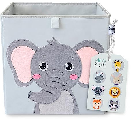 wonneklein Aufbewahrungsbox Kinder - 33x33x33 cm - Faltbare Spielzeugkiste mit Tiermotiv - Ordnungsbox für Kallax Regal - Kinderzimmer Aufbewahrung - Elli Elefant