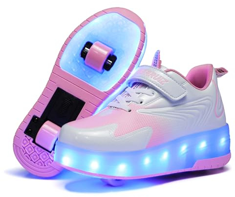 Ehauuo Unisex Roller Shoes Kids Sparkling Wheels Shoes Girls Light up Roller Skates Sneakers Boys Rechargeable Flashing Sneakers for Gift