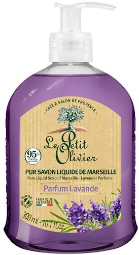 LE PETIT OLIVIER - Lot De 12 - Pur Savon Liquide De Marseille - Parfum Lavande De La Région De Grasse - Nettoie La Peau En Douceur - 95% D'Origine Naturelle - Fabriqué En France - 300ml