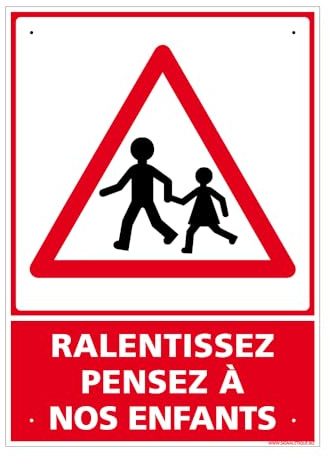 Panneau Ralentissez, Pensez À Nos Enfants Alu 2 Mm - 300 X 420 Mm Signalisation Rectangulaire Prépercée Avec Kit De Fixation Fabrication Française