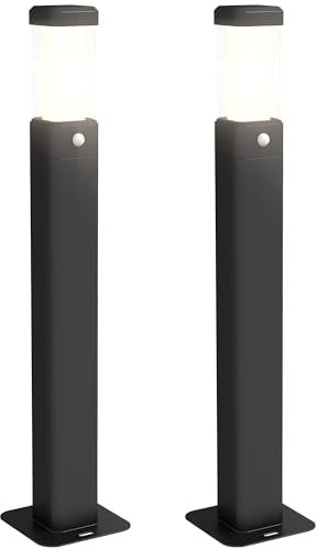 Outsunny Set di 2 lampade solari da esterno con sensore di luce Dissuasori luminosi a LED in alluminio Altezza 58,5 cm Impermeabile IP65, Lanterna per sentieri e vialetti - nero