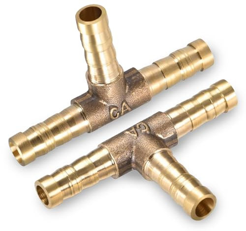 LEPEVNEY Brass Barb Splicer Fitting 6mm (1/4) ID T-Shaped 3-Way Connector for Air, Gas, Water, and Fuel - Barbed Tee Connector (2pcs)