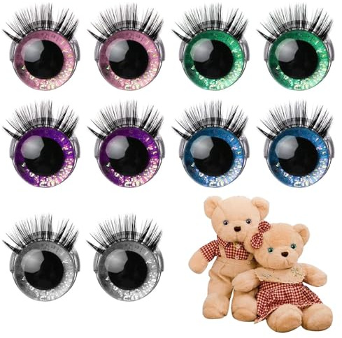 Zythrem 10pcs Amigurumi Ojos Manualidades 20mm Ojos de Seguridad para Amigurumi Ojos Amigurumi con Pestañas Fabricación de Muñecas para DIY Peluch y Juguetes de Ganchillo