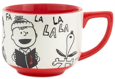 Hallmark Peanuts Black and Red Ceramic Mug, 25 oz (Christmas Carols) Gift for Kids, Fans, Collectors
