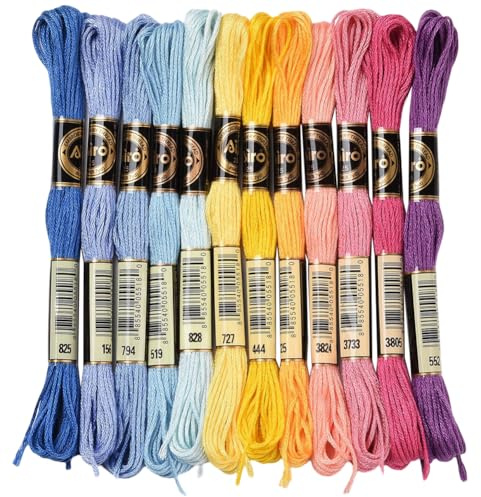 CABODYALS 12 matassa 96M Filo Da Ricamo Variegato Filo Da Ricamo Punto Croce 6 fili Colorati Braccialetto Dells'Amicizia Fili per La Creazione di Gioielli Braccialetto Maglia Cucito Artigianato Fornit