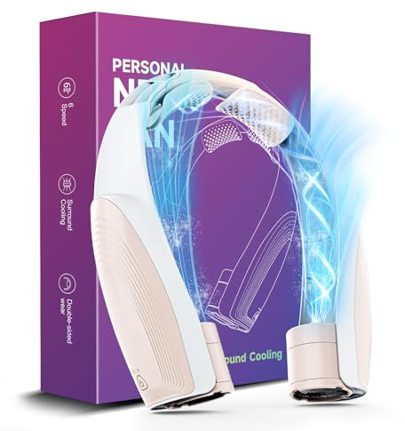 Ventilatore portatile da collo AI, 6 potenti velocità, 8000 mAh, a batteria USB-C, ventilatore girevole 360°, a mani libere, ultra silenzioso, per donne e uomini
